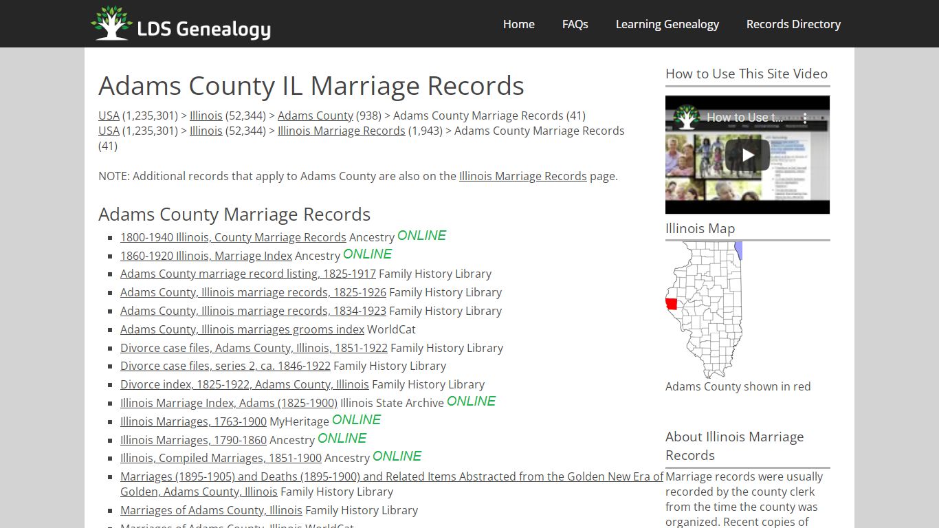 Adams County IL Marriage Records - LDS Genealogy